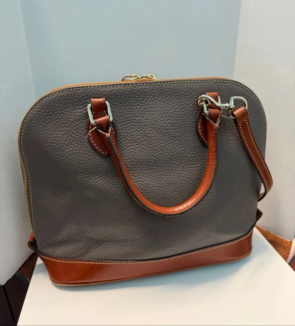 Dooney & Bourke Pebble Grain Zip Satchel Taupe Leather Shoulder Bag
